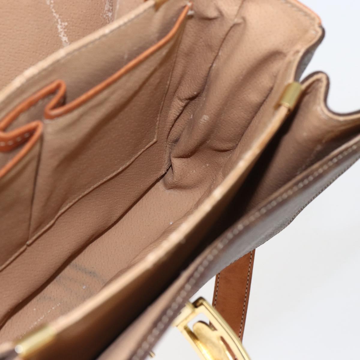 CELINE Macadam Canvas Horse Carriage Bag PVC Leather Brown Gold Auth 157263