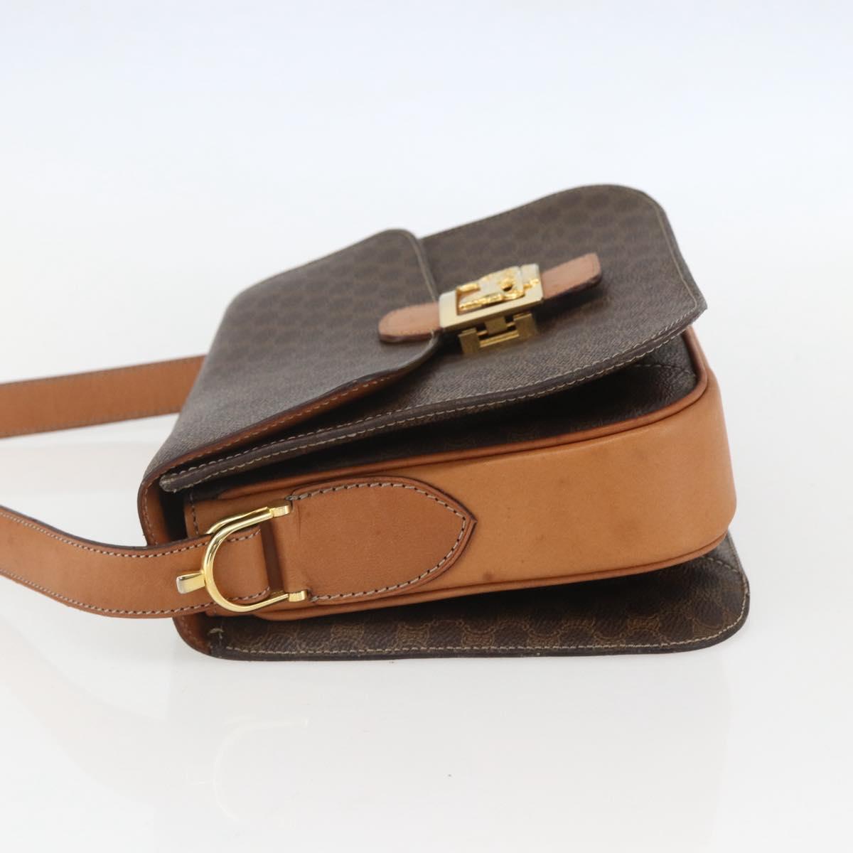 CELINE Macadam Canvas Horse Carriage Bag PVC Leather Brown Gold Auth 157263