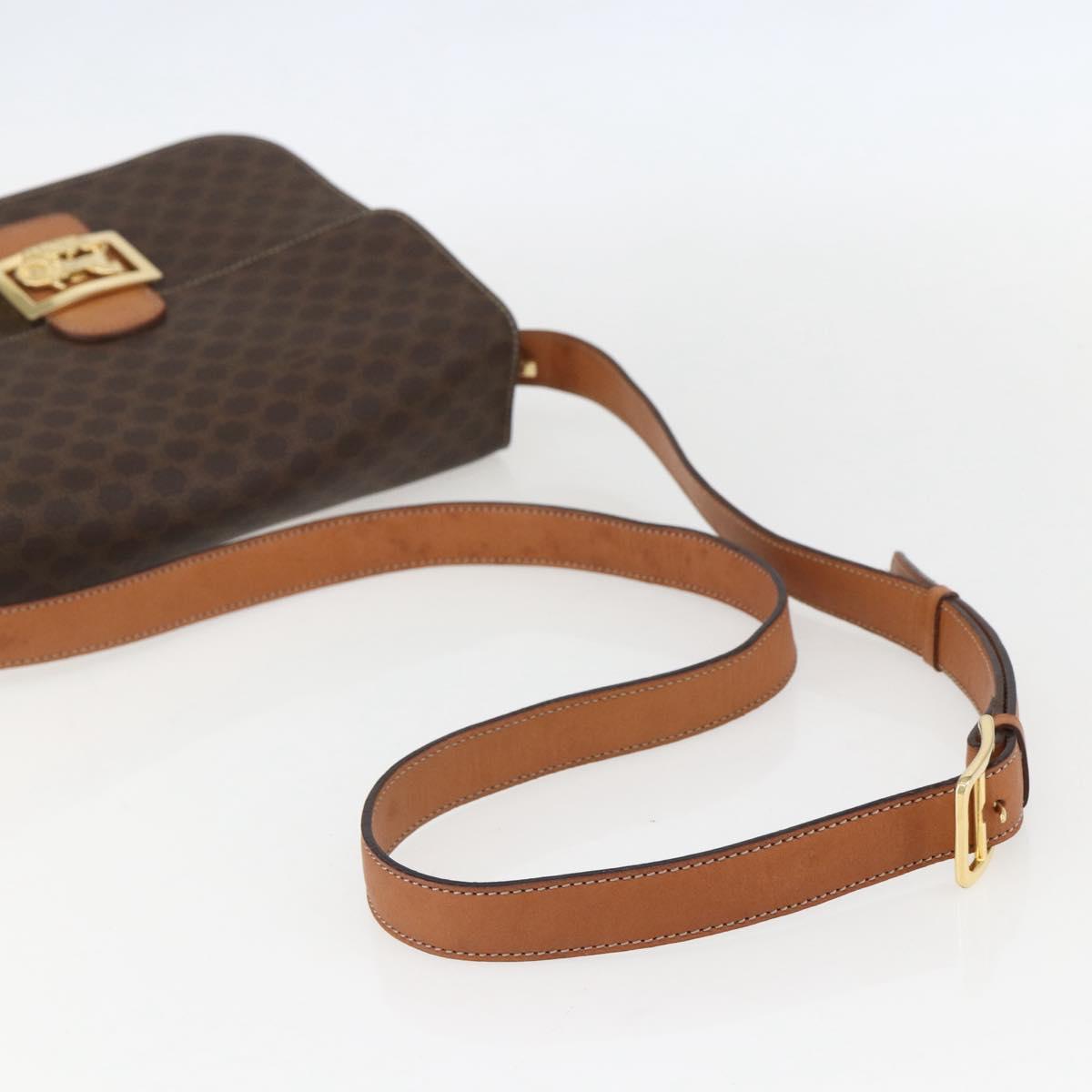 CELINE Macadam Canvas Horse Carriage Bag PVC Leather Brown Gold Auth 157263