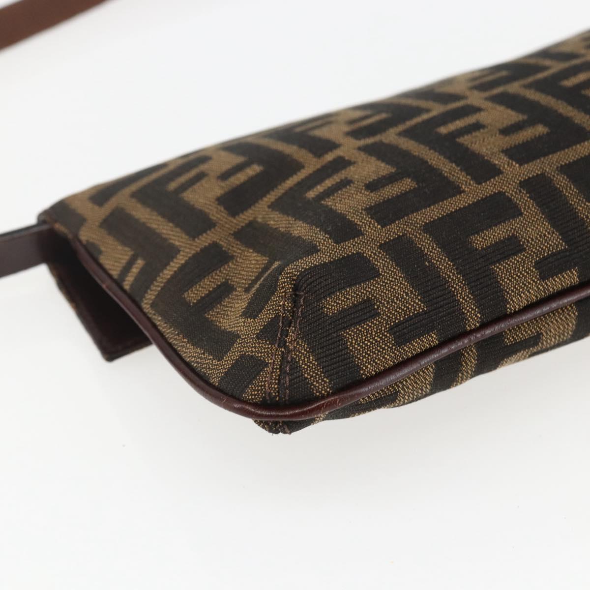 FENDI Zucca Canvas Shoulder Bag Brown Black Auth 157270V