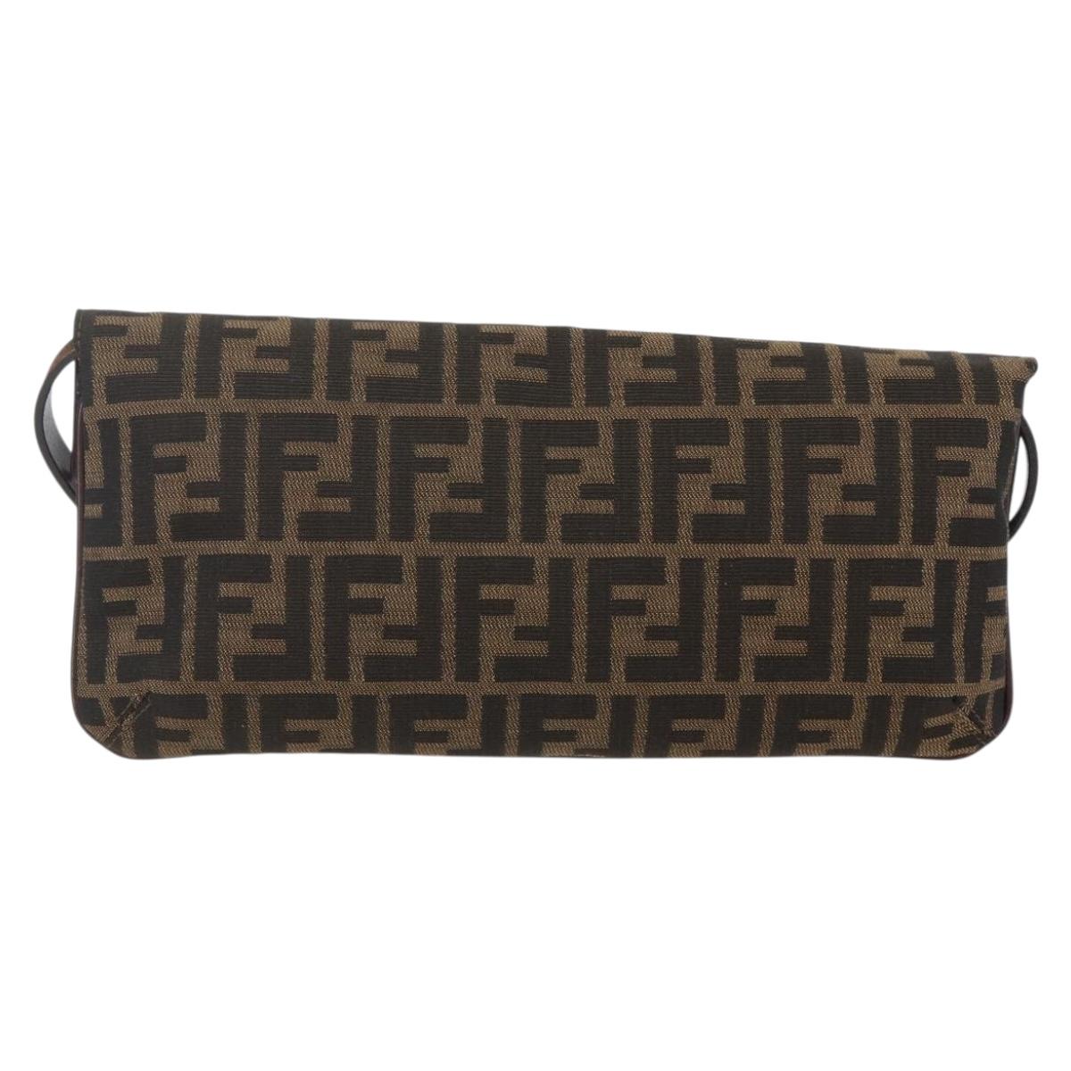 FENDI Zucca Canvas Shoulder Bag Brown Black Auth 157270V
