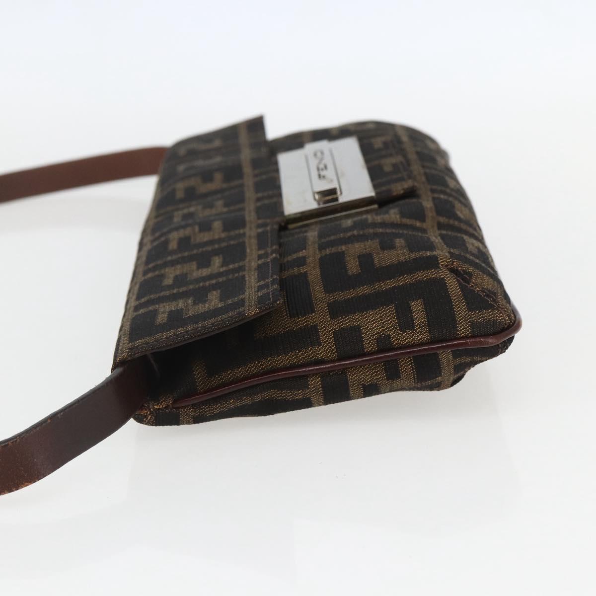 FENDI Zucca Canvas Shoulder Bag Brown Black Auth 157270V