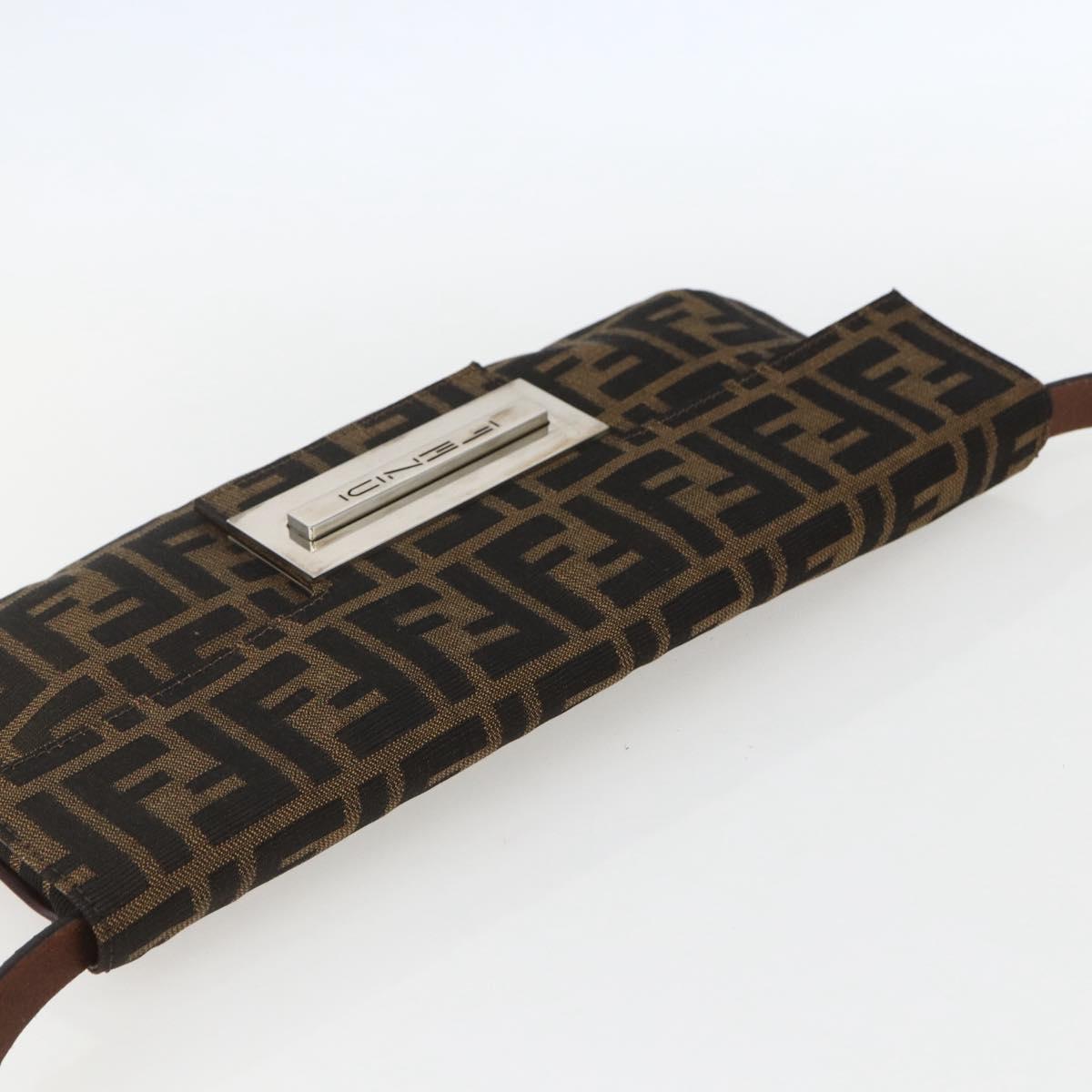 FENDI Zucca Canvas Shoulder Bag Brown Black Auth 157270V