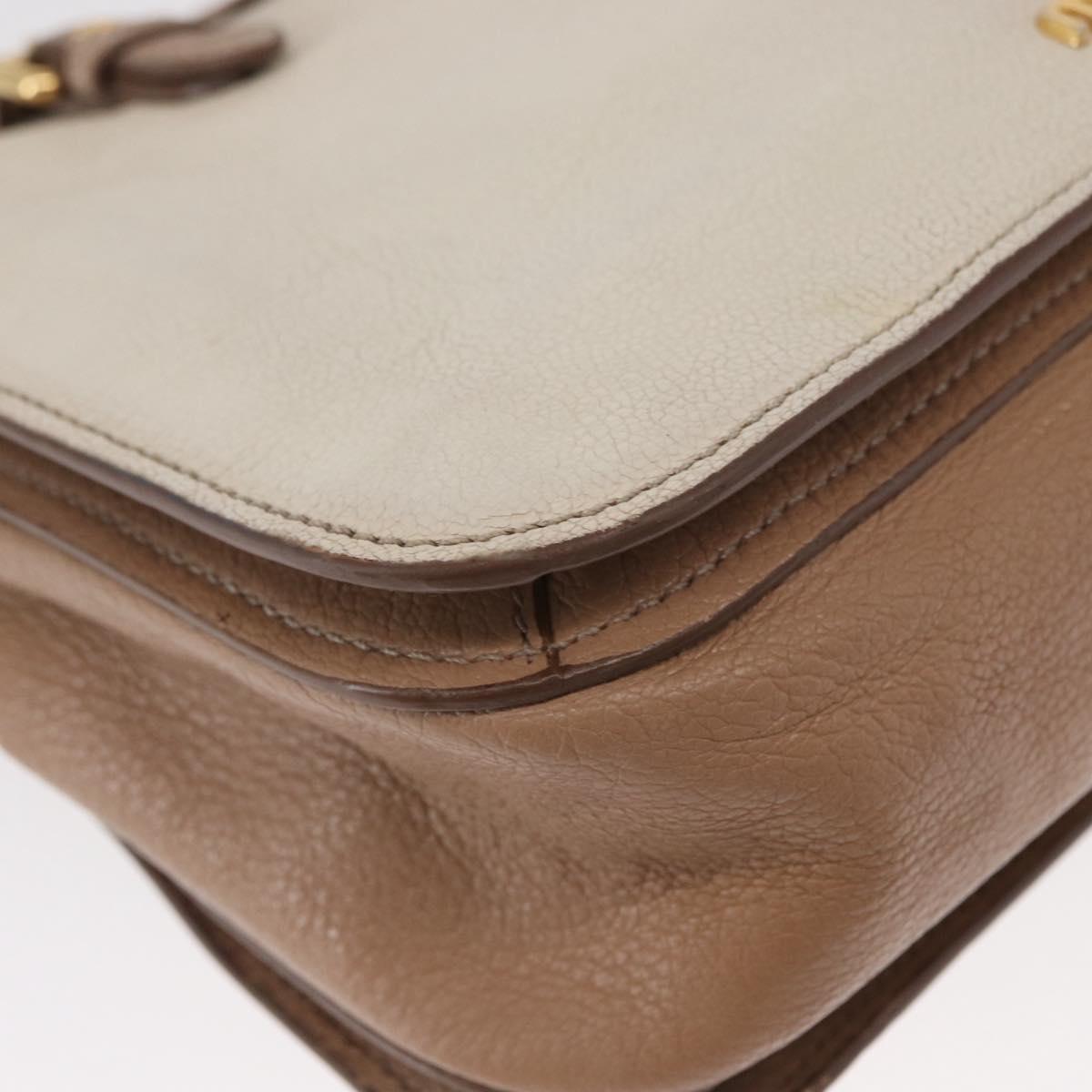 Miu Miu Madras Hand Bag Leather 2way Beige Gold Auth 157273