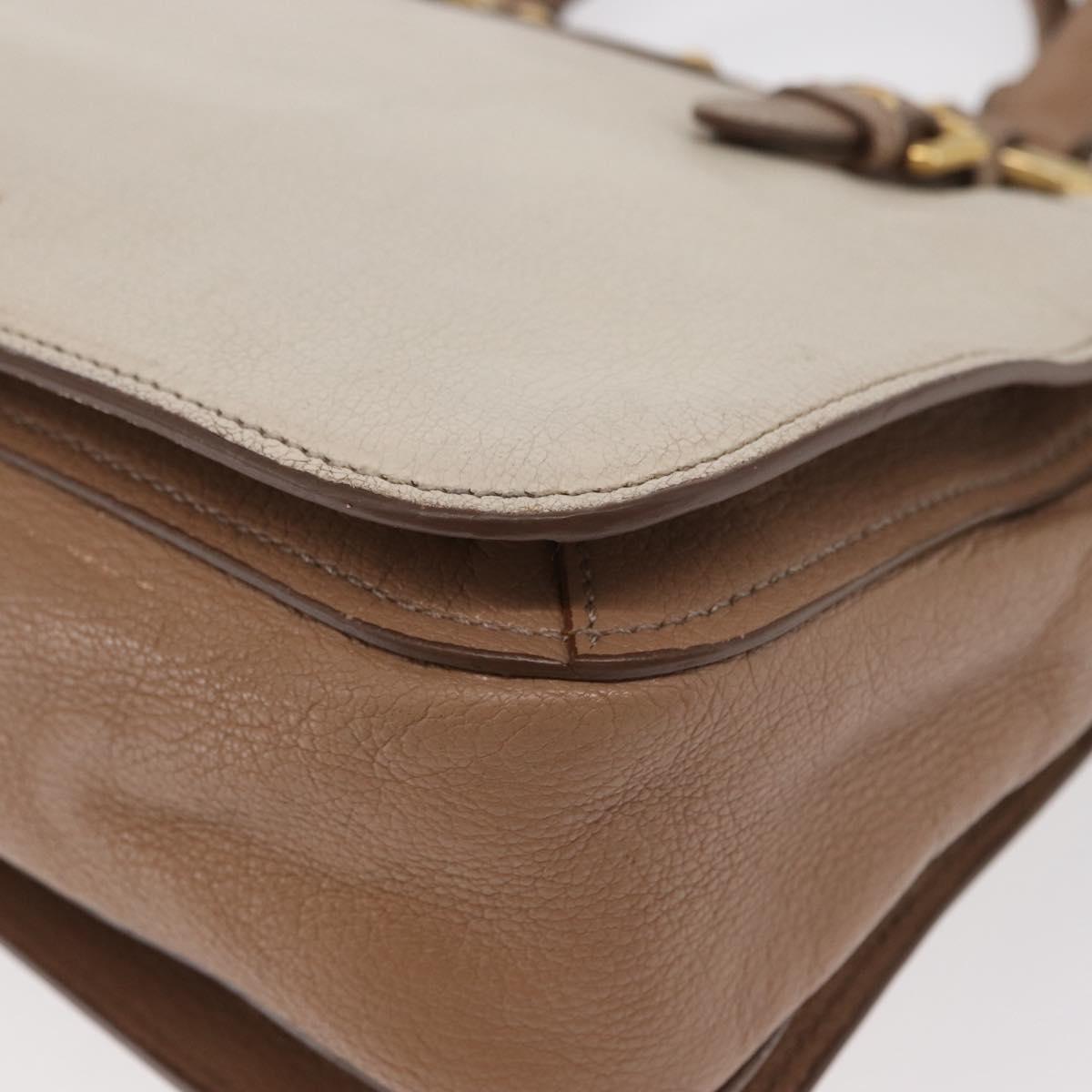 Miu Miu Madras Hand Bag Leather 2way Beige Gold Auth 157273