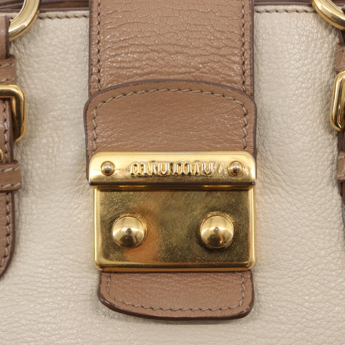 Miu Miu Madras Hand Bag Leather 2way Beige Gold Auth 157273