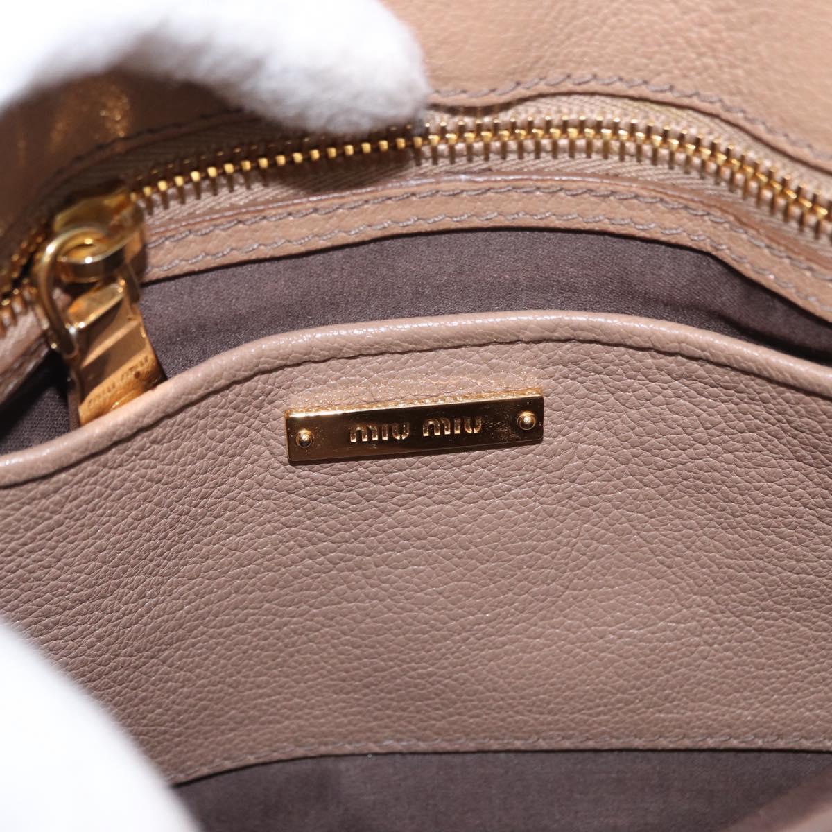 Miu Miu Madras Hand Bag Leather 2way Beige Gold Auth 157273