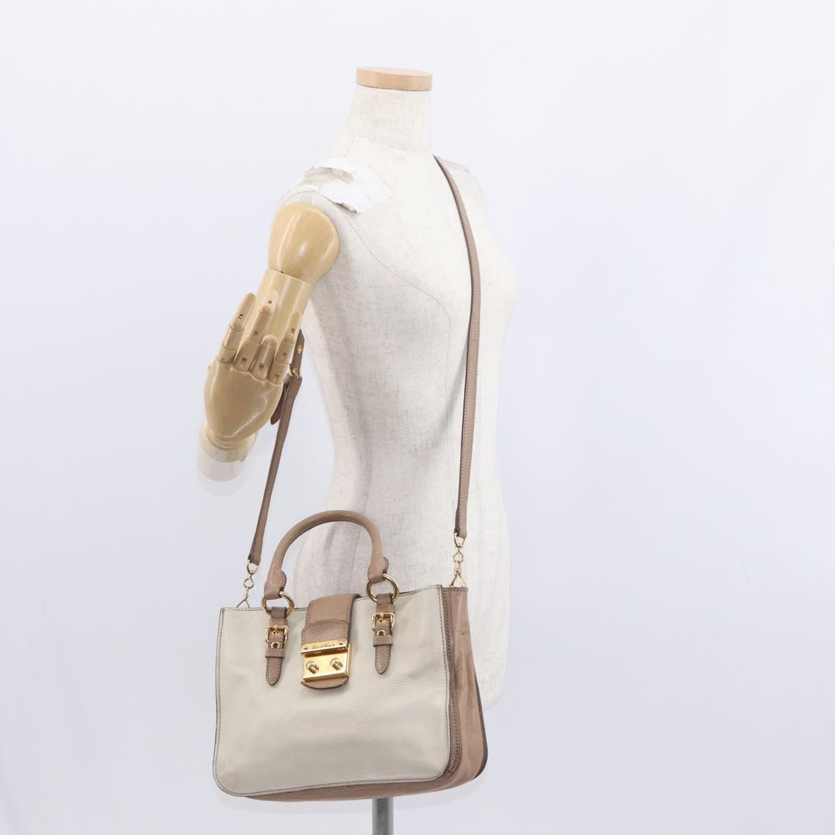 Miu Miu Madras Hand Bag Leather 2way Beige Gold Auth 157273