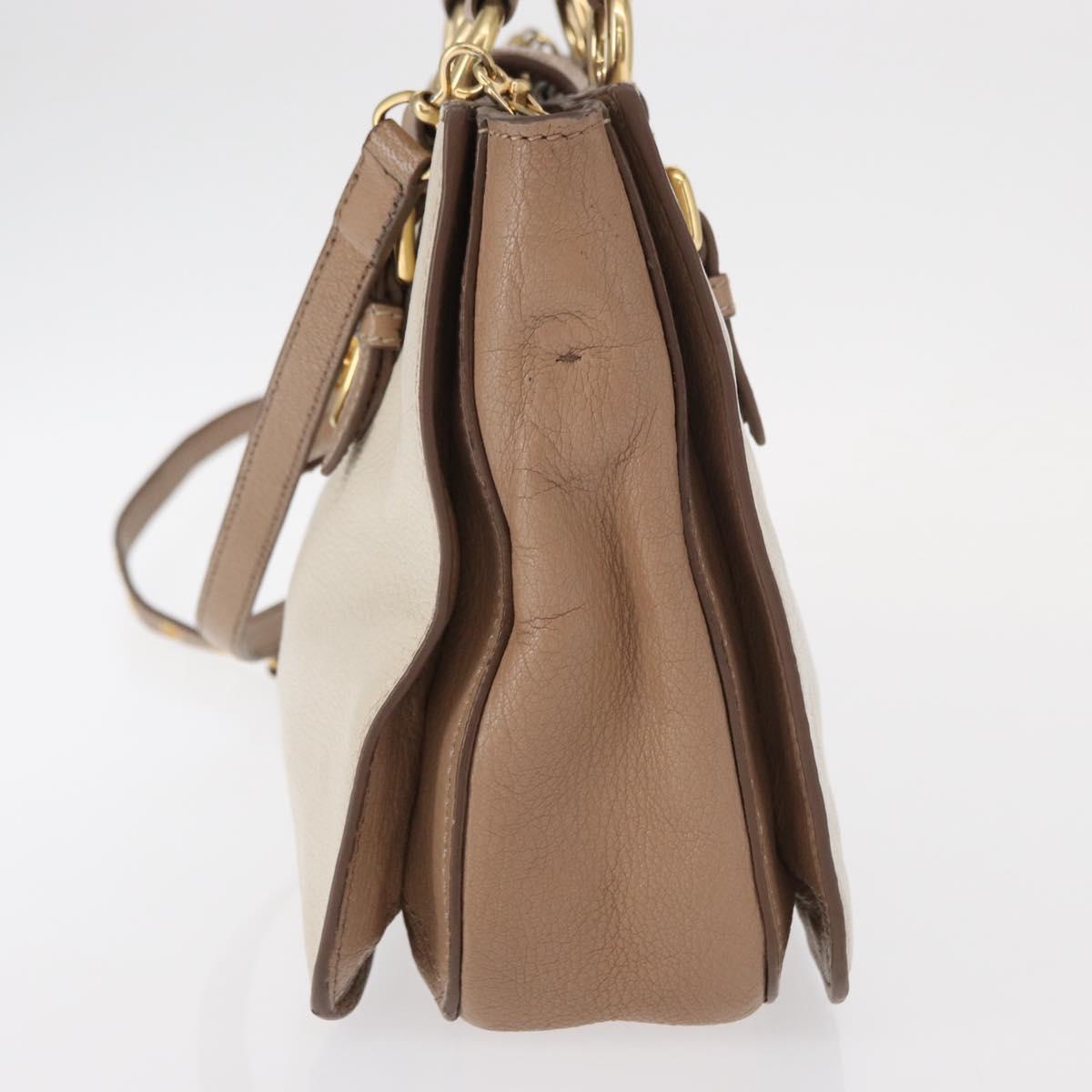 Miu Miu Madras Hand Bag Leather 2way Beige Gold Auth 157273