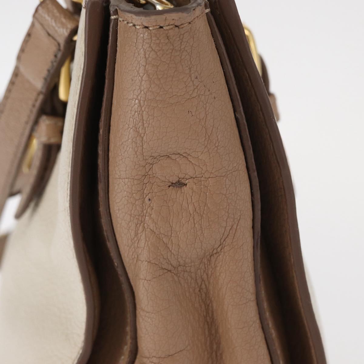 Miu Miu Madras Hand Bag Leather 2way Beige Gold Auth 157273
