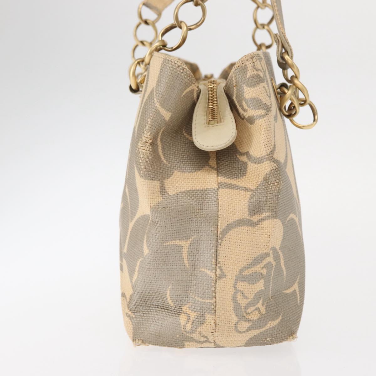 CHANEL Camelia Tote Bag Straw Beige Gold CC Auth 157274