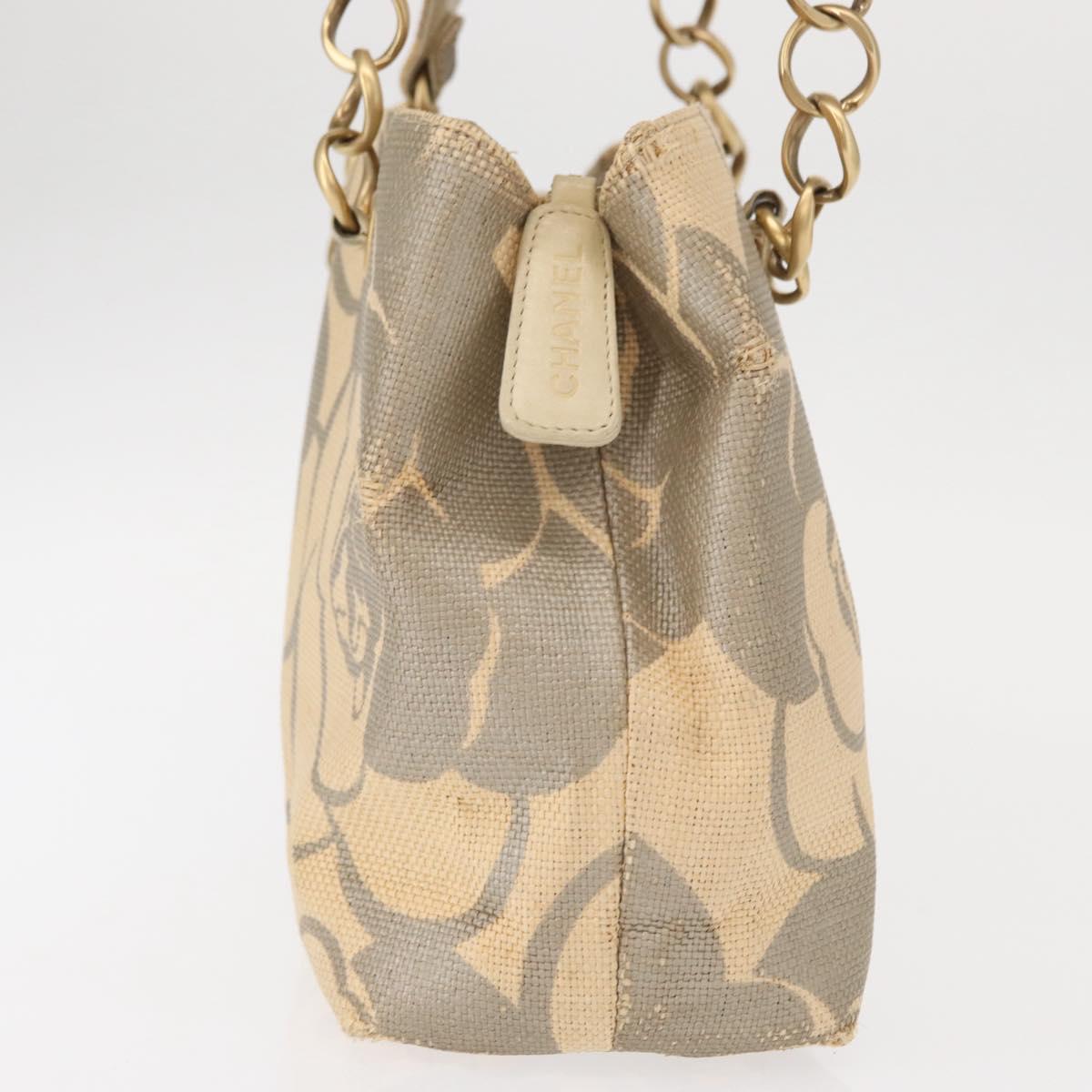 CHANEL Camelia Tote Bag Straw Beige Gold CC Auth 157274