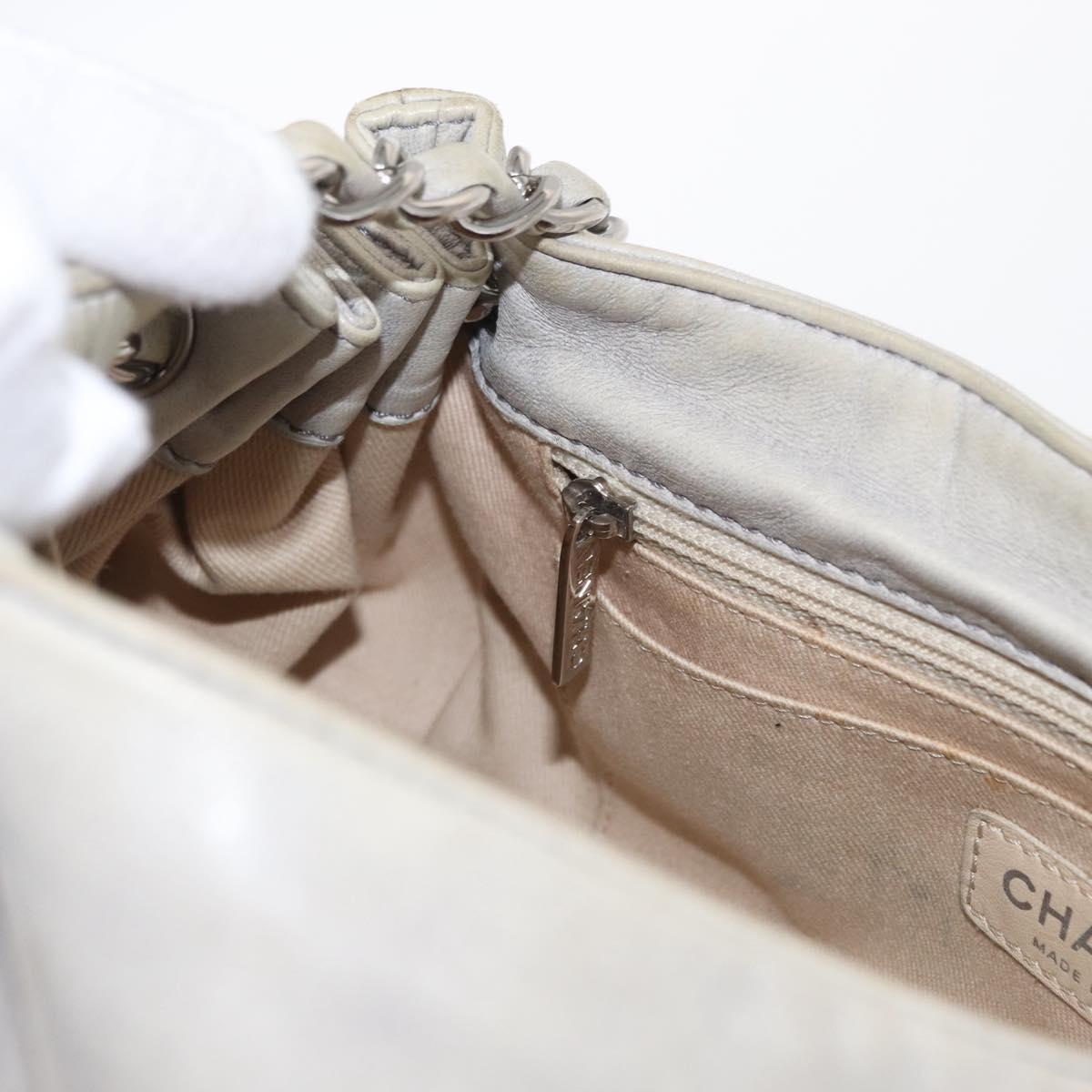 CHANEL COCO Mark Chain Shoulder Bag Leather Gray Silver CC Auth 157276