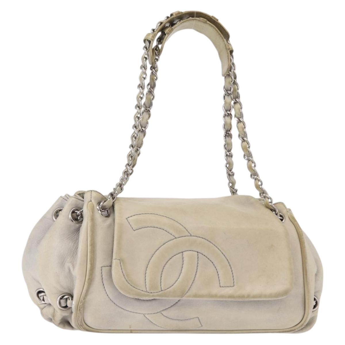 CHANEL COCO Mark Chain Shoulder Bag Leather Gray Silver CC Auth 157276