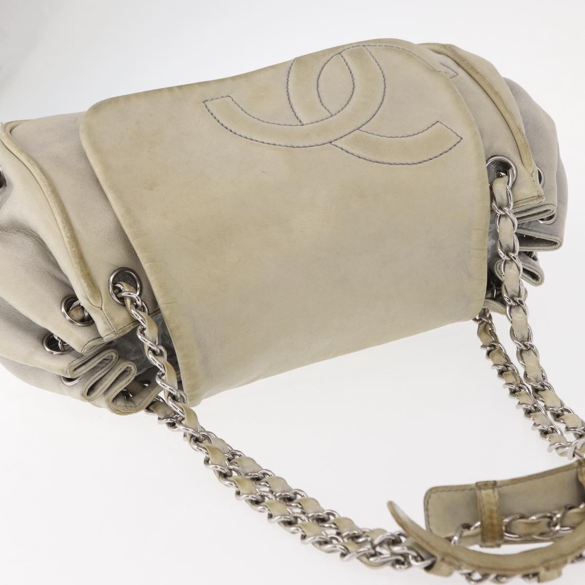 CHANEL COCO Mark Chain Shoulder Bag Leather Gray Silver CC Auth 157276
