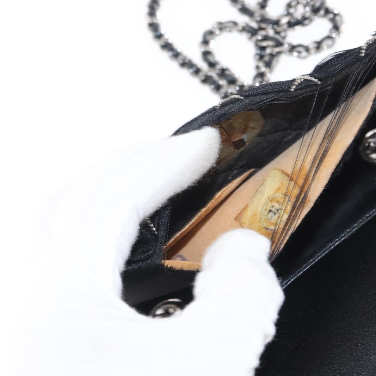 CHANEL Matelasse Chain Shoulder Bag Satin Black Silver CC Auth 157278