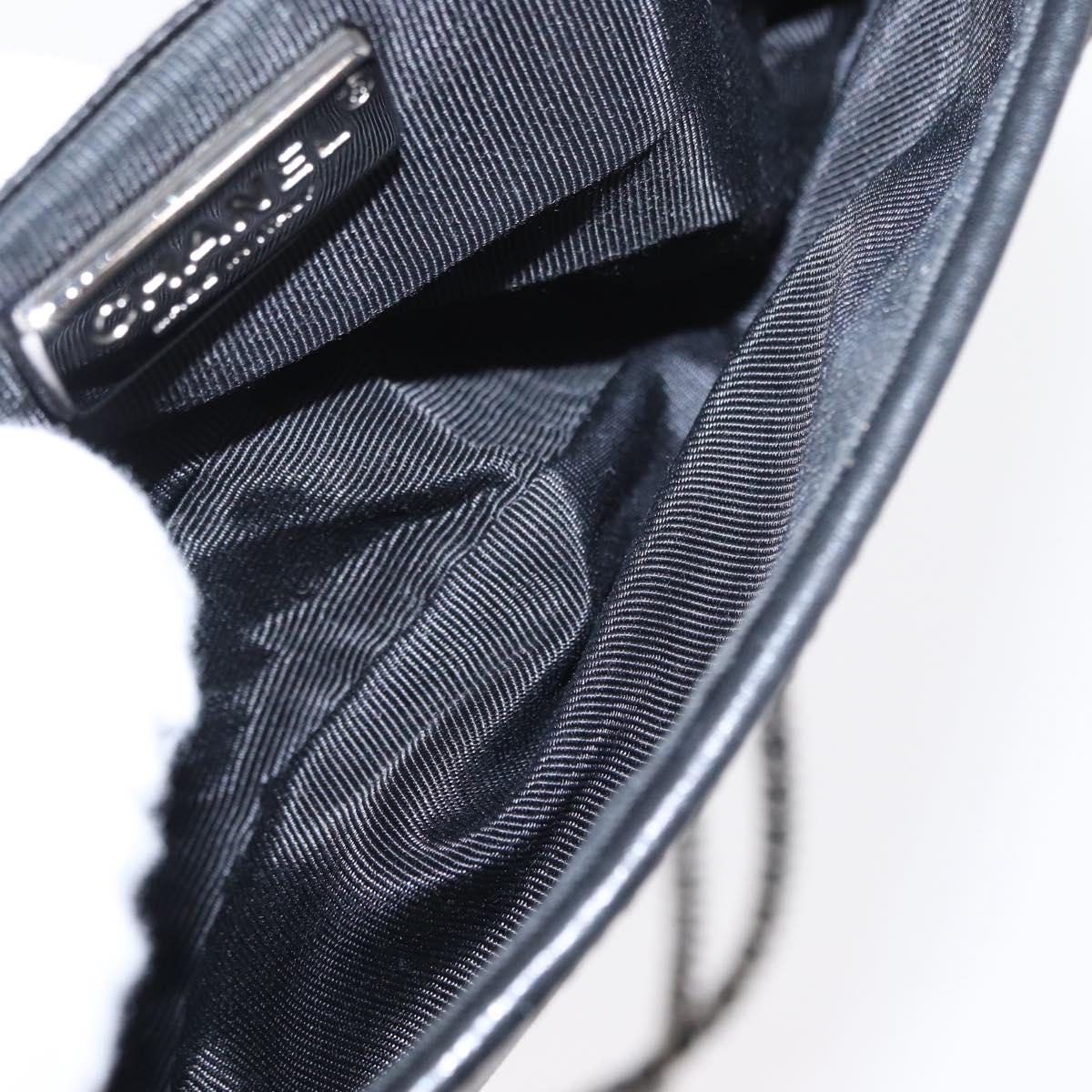 CHANEL Matelasse Chain Shoulder Bag Satin Black Silver CC Auth 157278