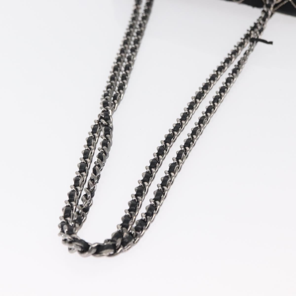 CHANEL Matelasse Chain Shoulder Bag Satin Black Silver CC Auth 157278