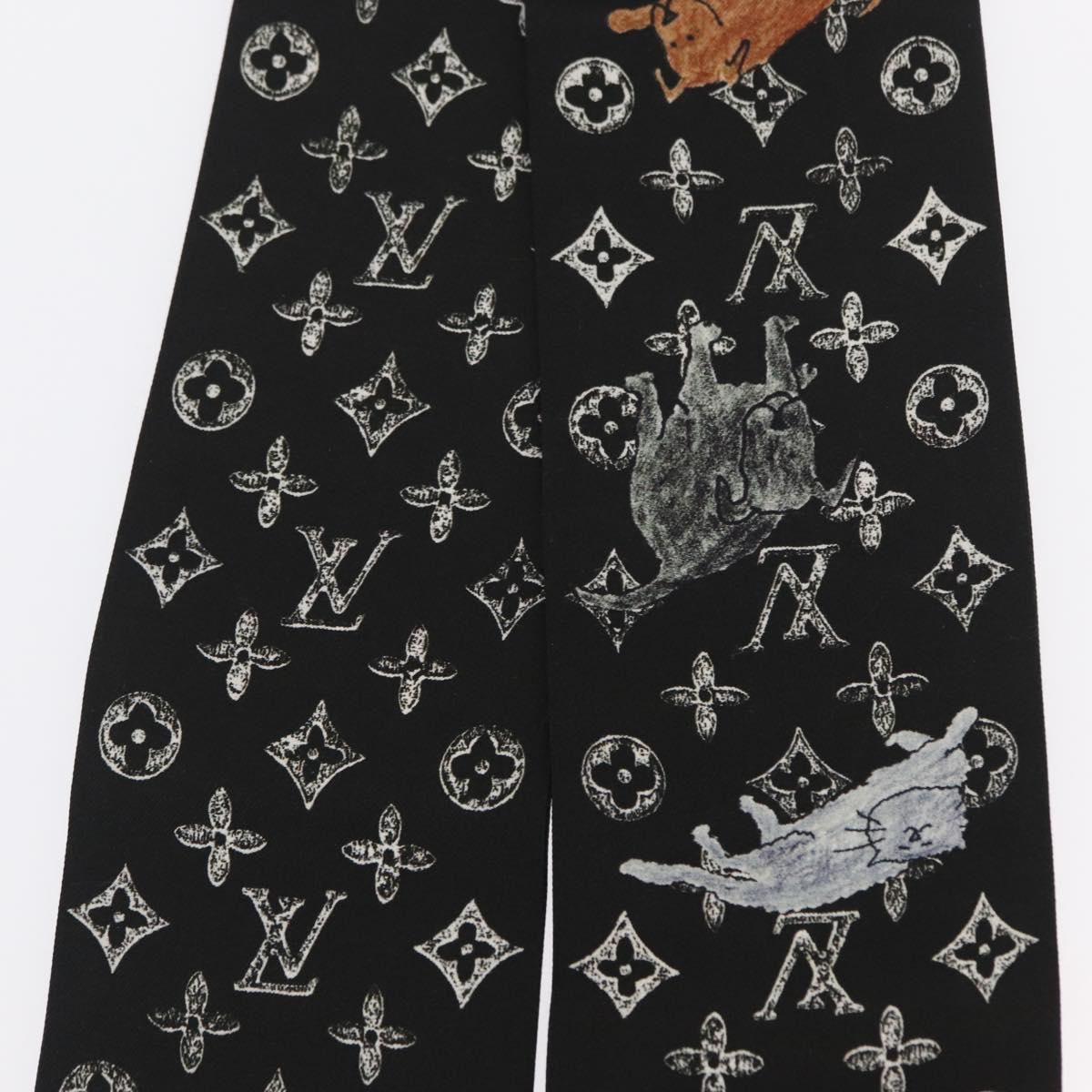 LOUIS VUITTON Monogram Catgram Bando Scarf Silk Black MP2269 LV Auth 157288