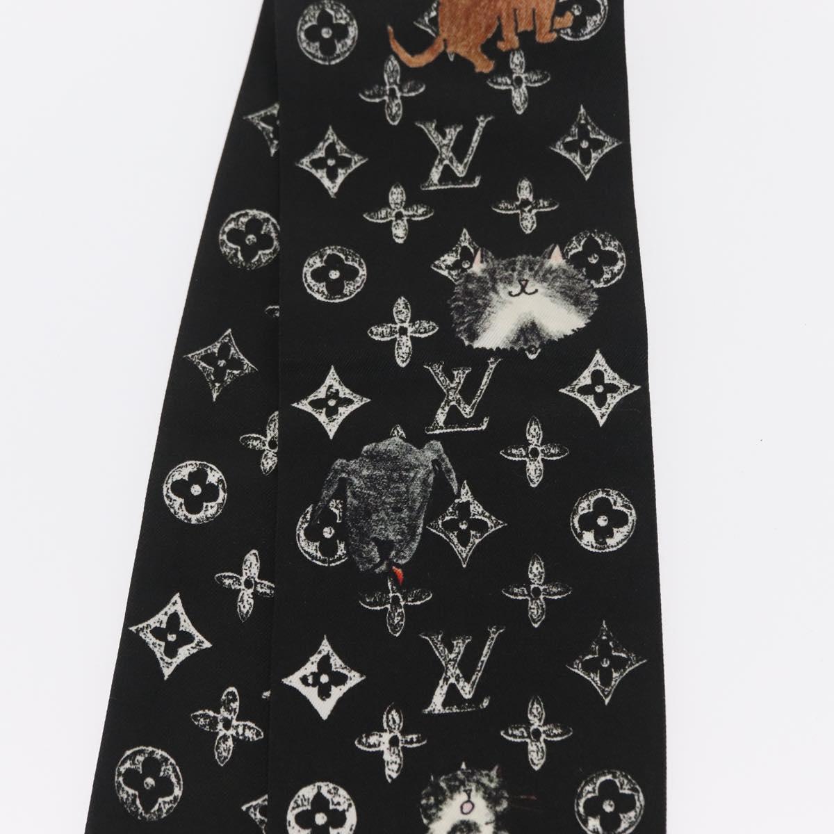 LOUIS VUITTON Monogram Catgram Bando Scarf Silk Black MP2269 LV Auth 157288
