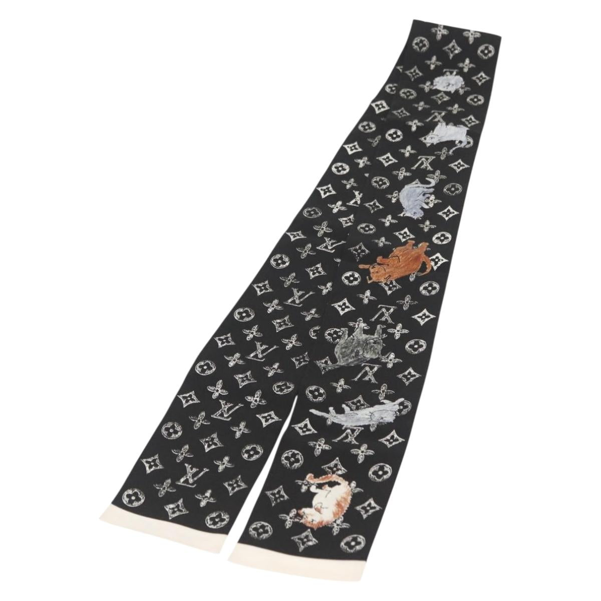LOUIS VUITTON Monogram Catgram Bando Scarf Silk Black MP2269 LV Auth 157288