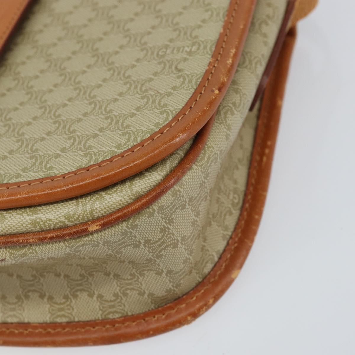 CELINE Macadam Canvas Shoulder Bag PVC Beige Gold Auth 157310
