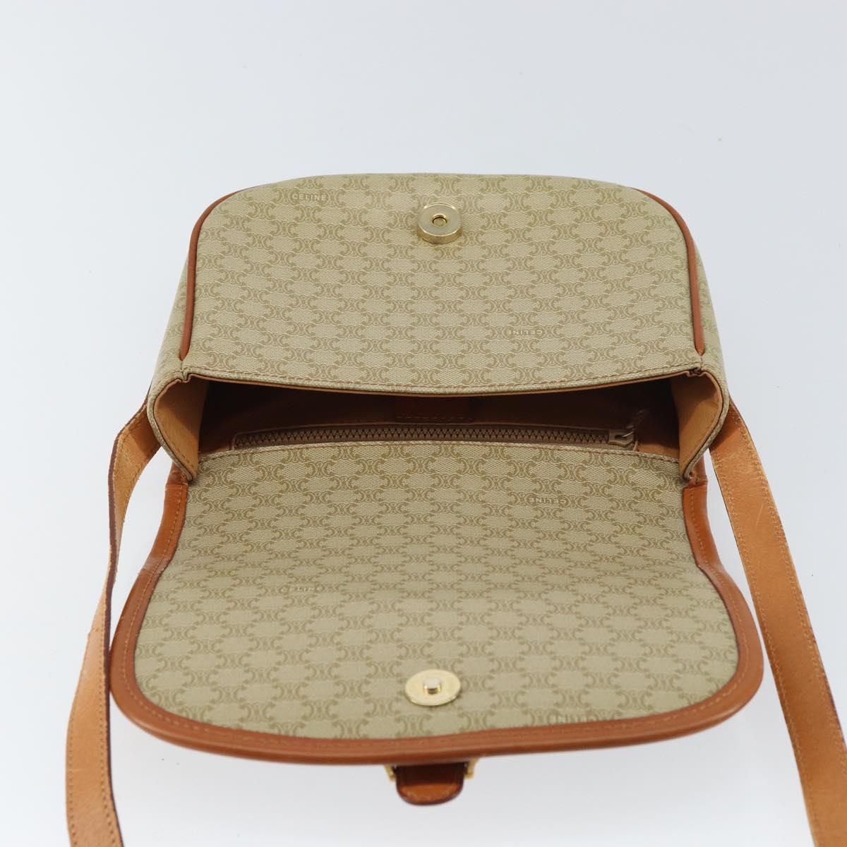CELINE Macadam Canvas Shoulder Bag PVC Beige Gold Auth 157310