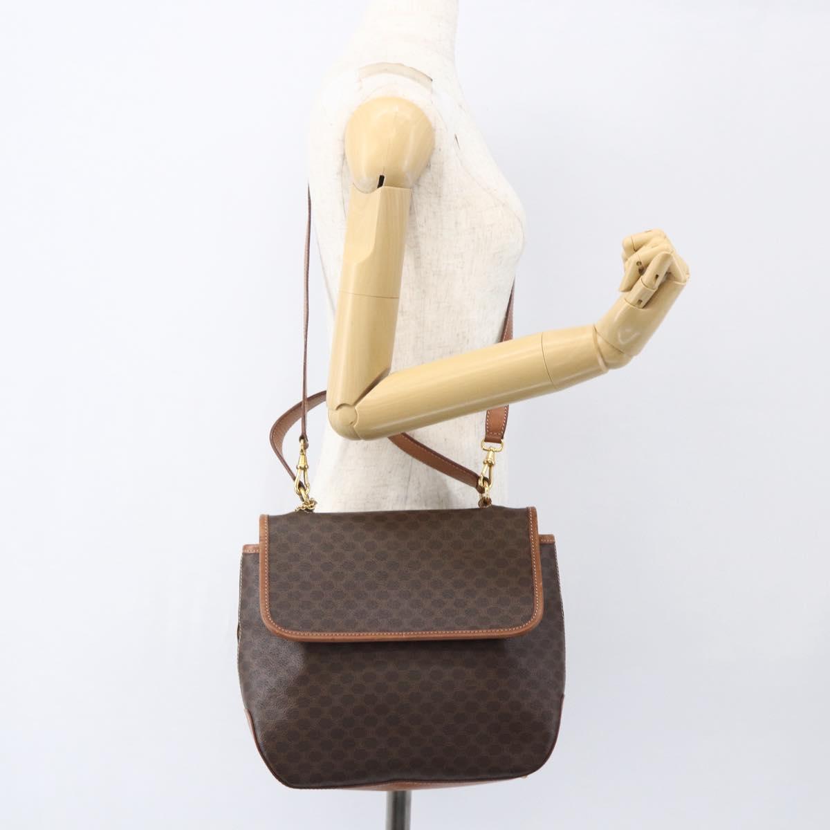 CELINE Macadam Canvas Hand Bag PVC Leather 2way Brown Gold Auth 157312