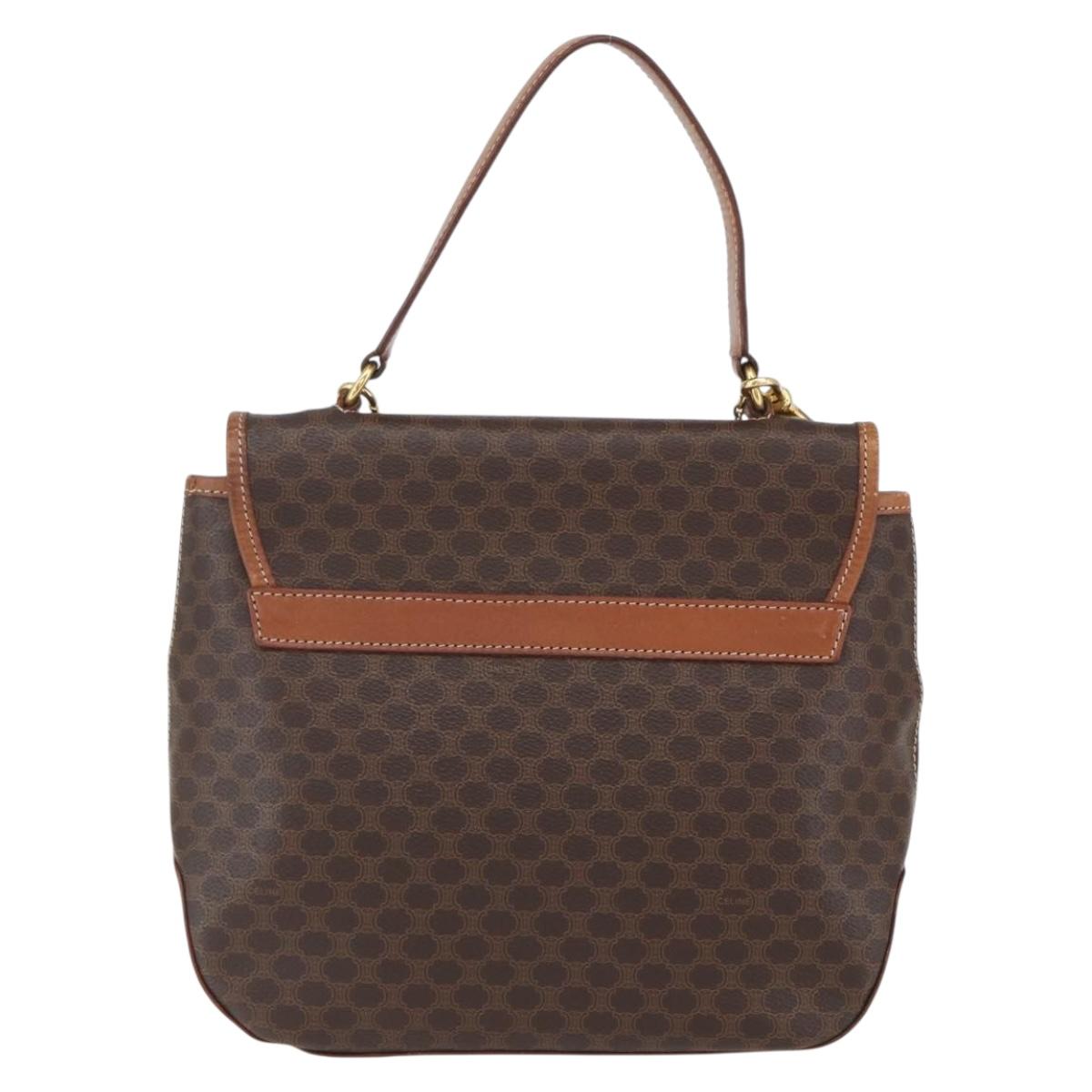 CELINE Macadam Canvas Hand Bag PVC Leather 2way Brown Gold Auth 157312