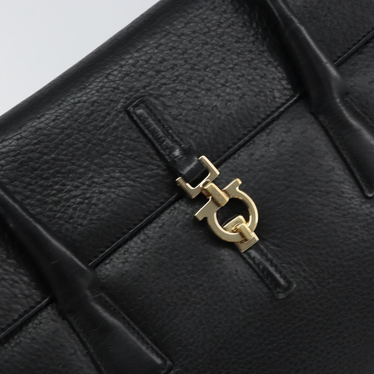 Salvatore Ferragamo Gancini Hand Bag Leather Black Gold Auth 157314