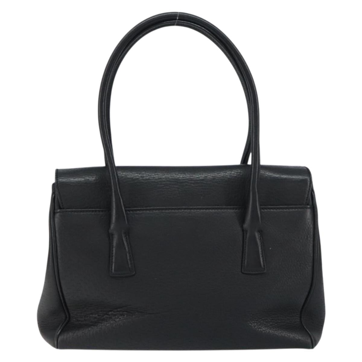 Salvatore Ferragamo Gancini Hand Bag Leather Black Gold Auth 157314