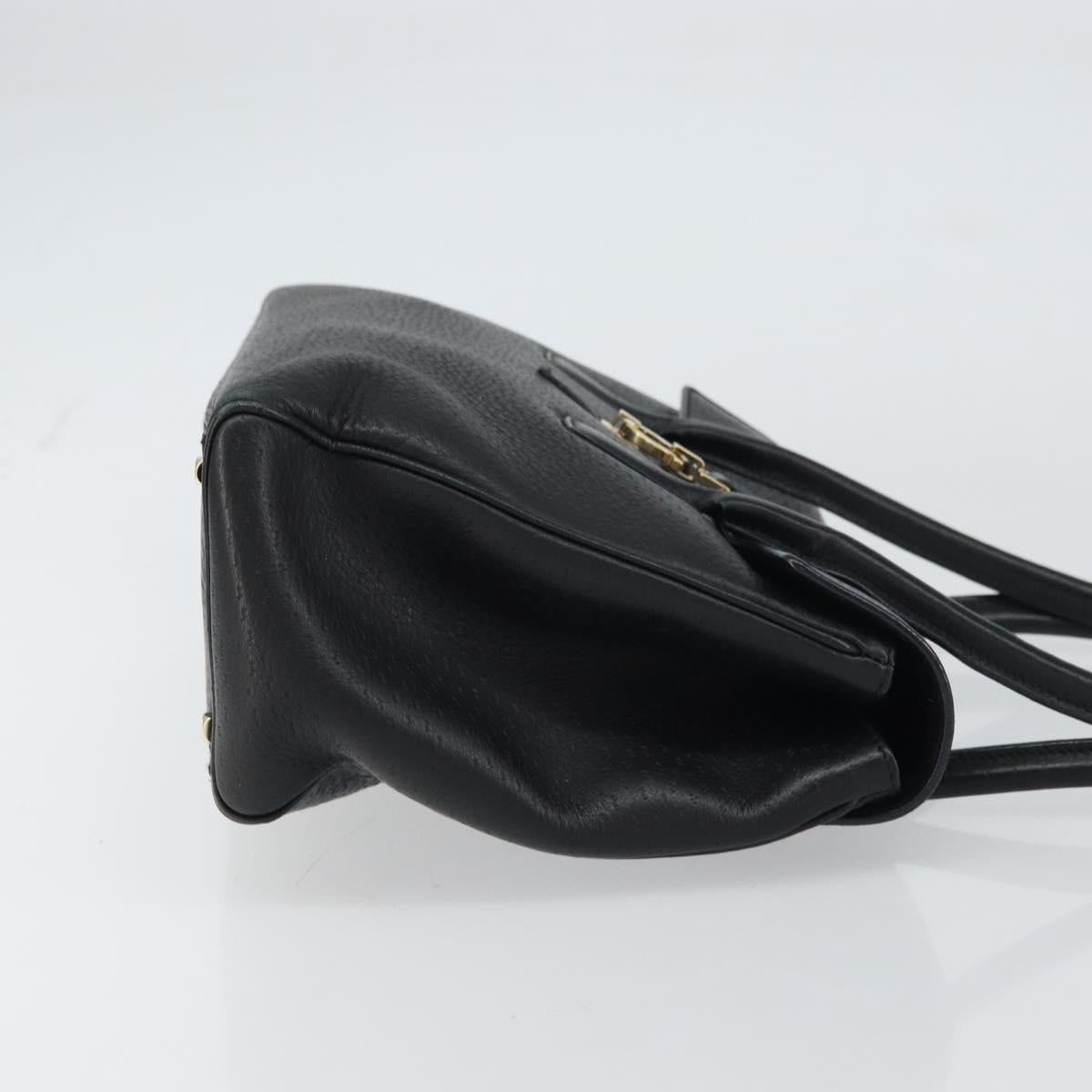 Salvatore Ferragamo Gancini Hand Bag Leather Black Gold Auth 157314