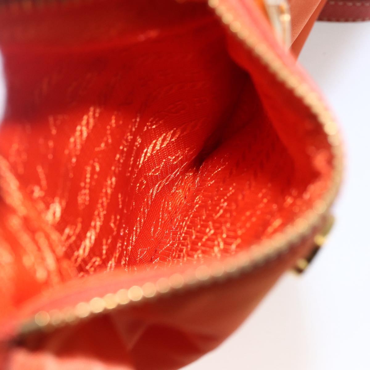 PRADA Hand Bag Nylon Leather 2way Orange Gold Auth 157321