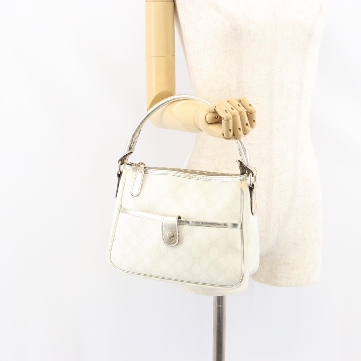 GUCCI GG Supreme Hand Bag PVC Leather White Gold 190258 Auth 157336