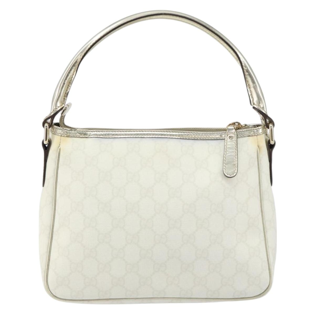 GUCCI GG Supreme Hand Bag PVC Leather White Gold 190258 Auth 157336