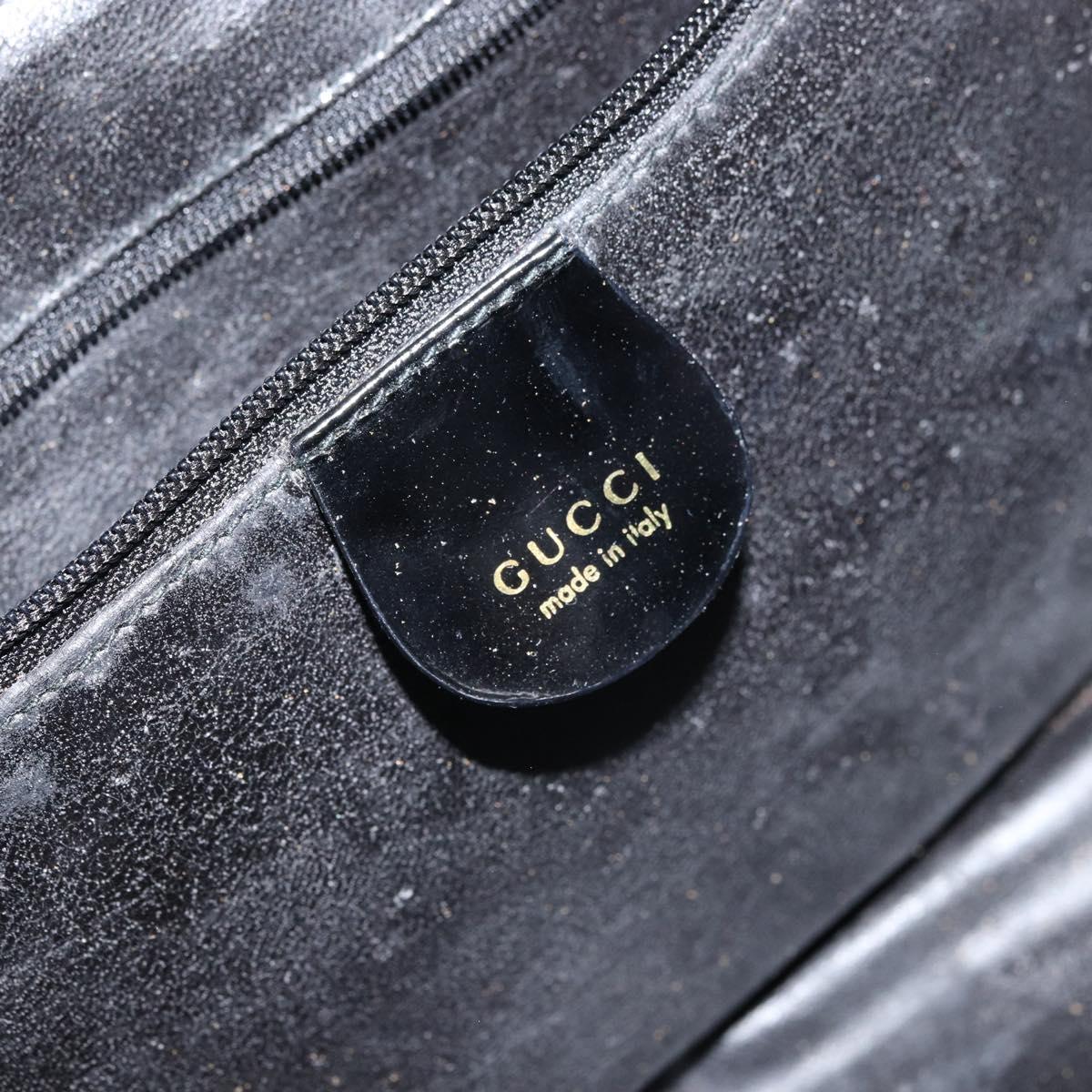 GUCCI Bamboo Hand Bag Enamel Black Gold 000 2122 0565 Auth 157337