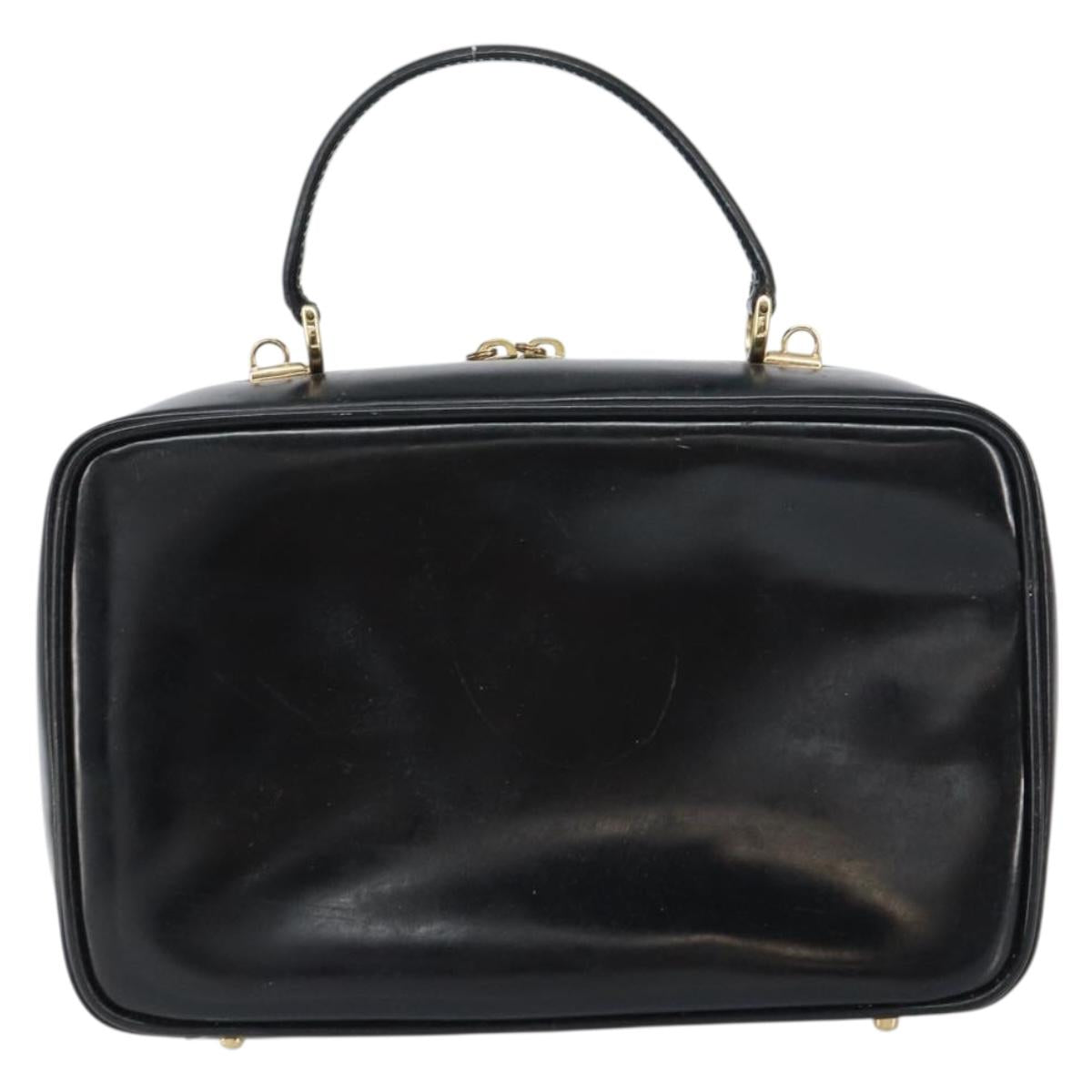 GUCCI Bamboo Hand Bag Enamel Black Gold 000 2122 0565 Auth 157337