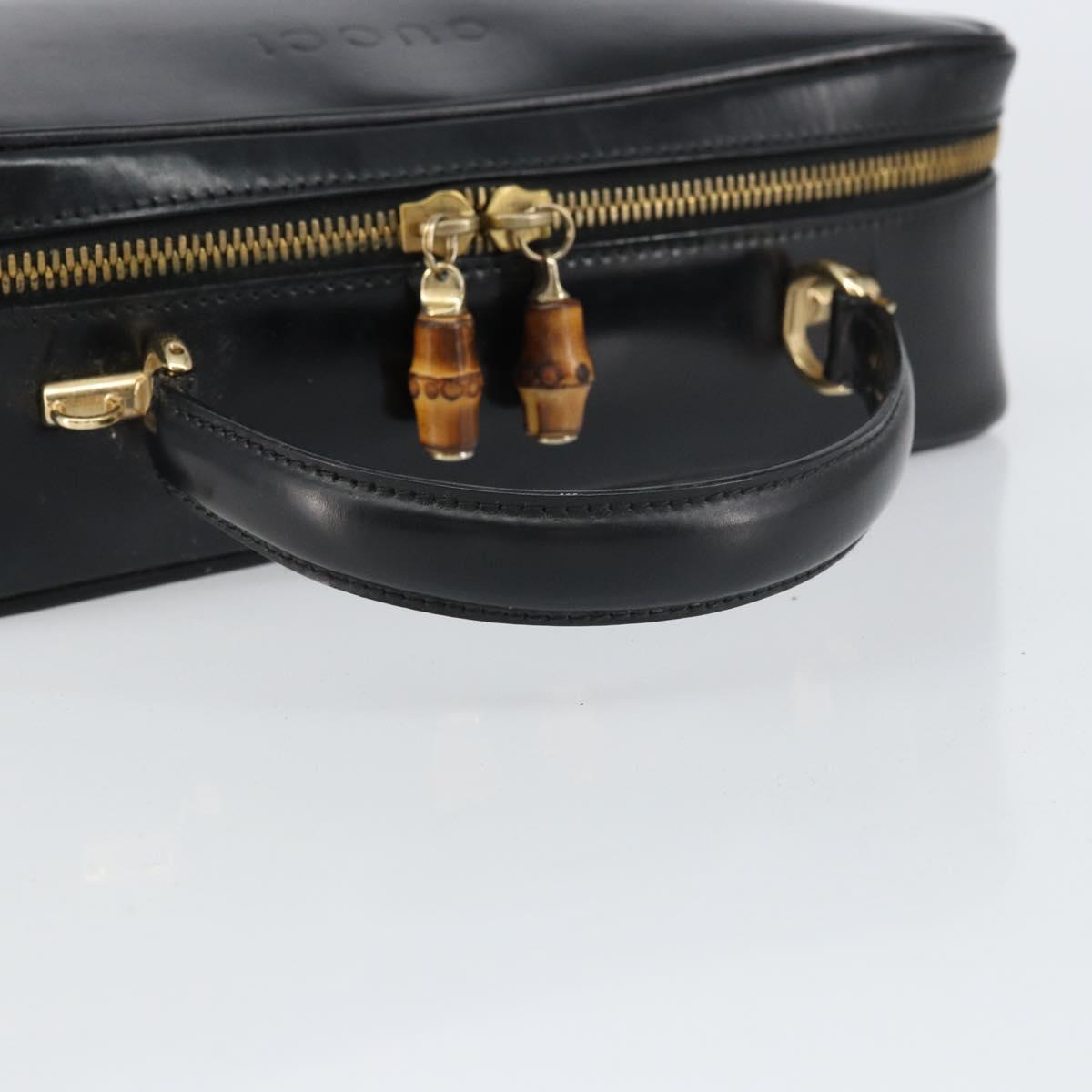 GUCCI Bamboo Hand Bag Enamel Black Gold 000 2122 0565 Auth 157337