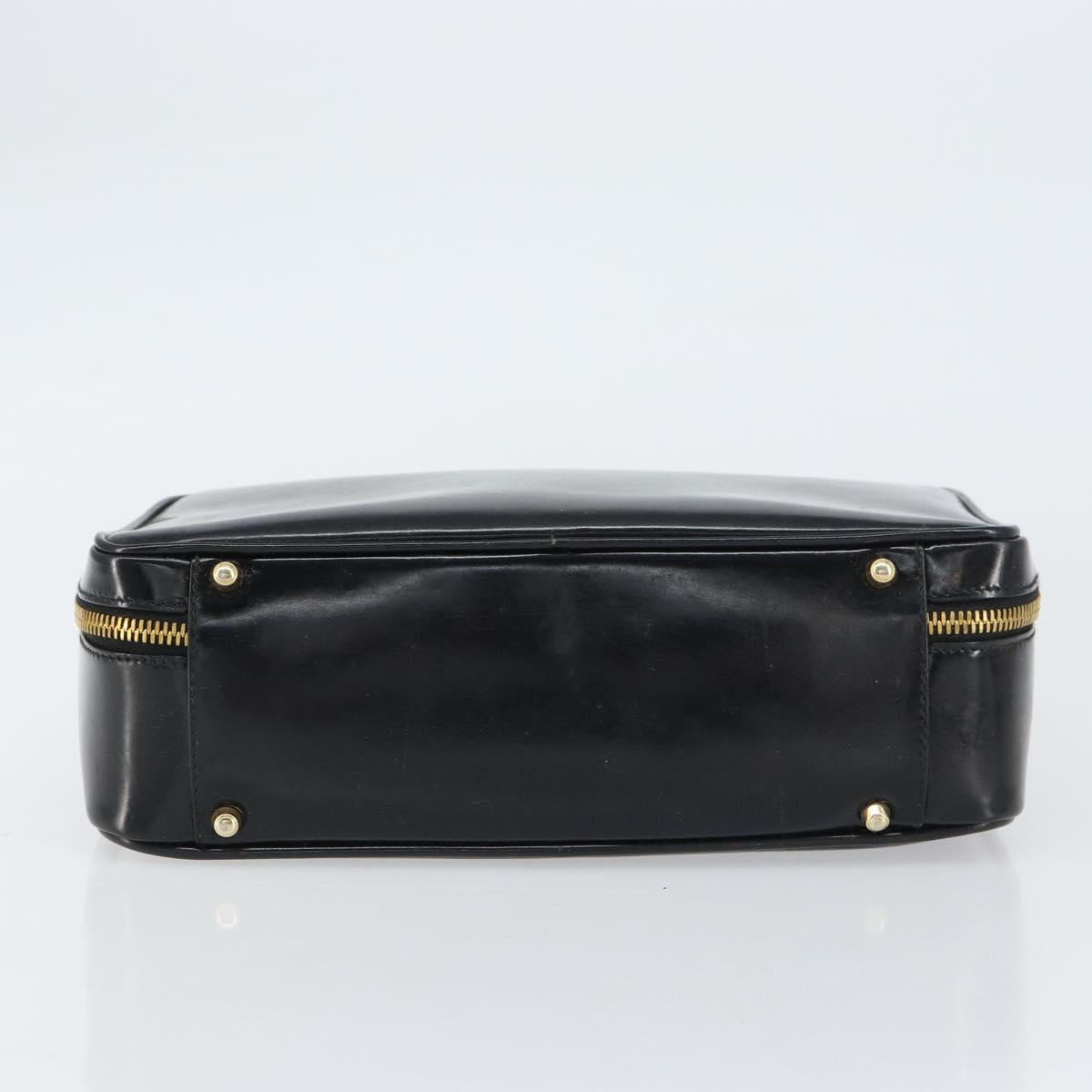 GUCCI Bamboo Hand Bag Enamel Black Gold 000 2122 0565 Auth 157337