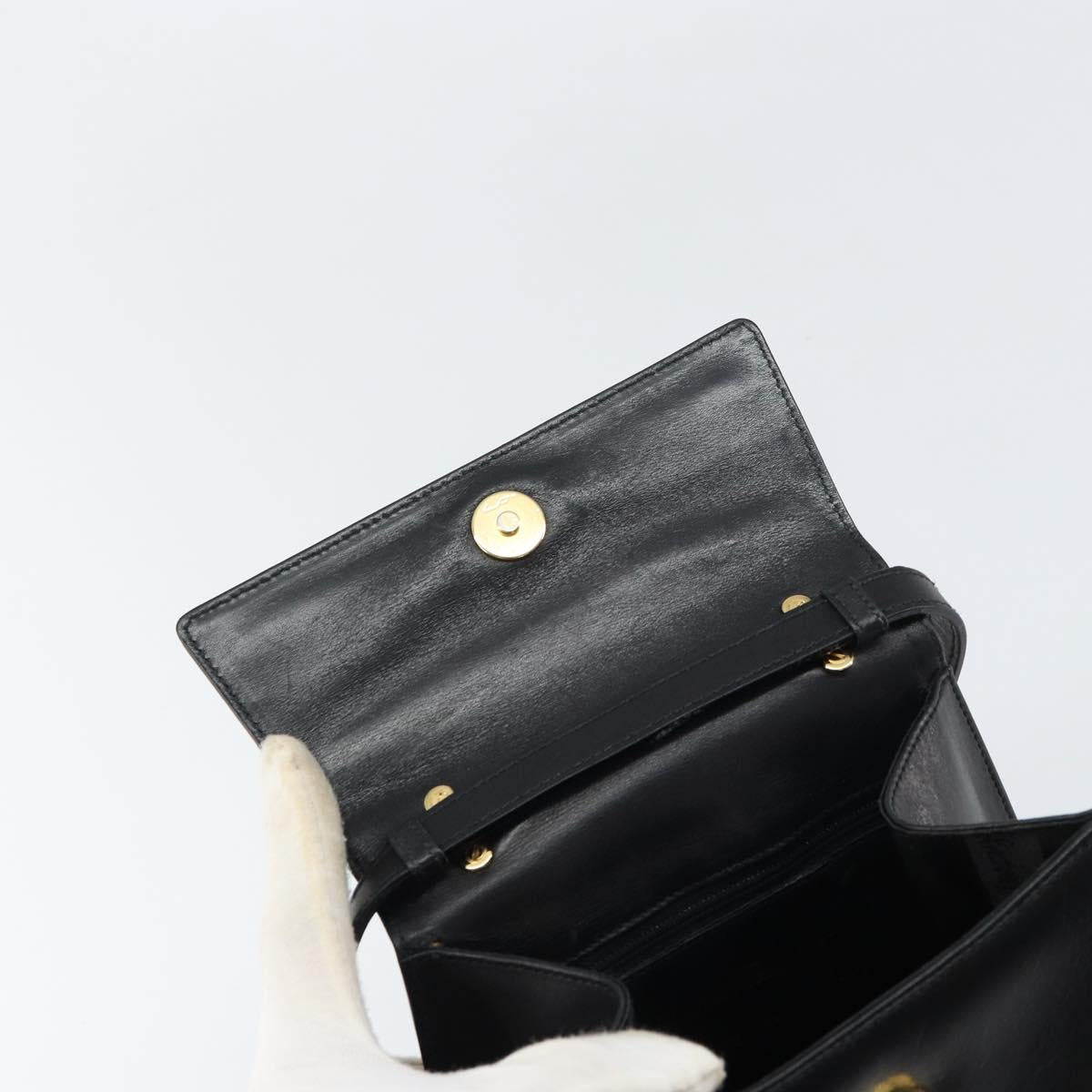 Salvatore Ferragamo Gancini Hand Bag Leather 2way Black Gold Auth 157338