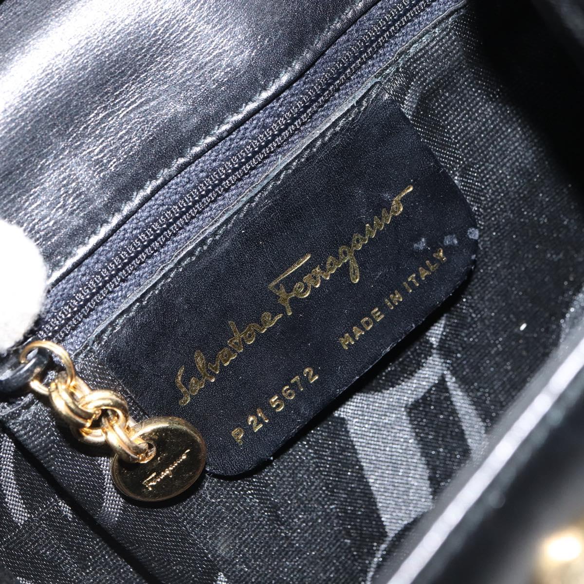 Salvatore Ferragamo Gancini Hand Bag Leather 2way Black Gold Auth 157338