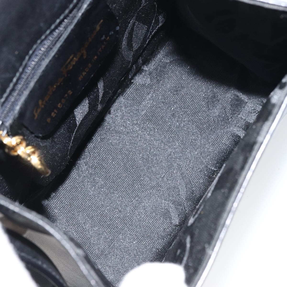 Salvatore Ferragamo Gancini Hand Bag Leather 2way Black Gold Auth 157338