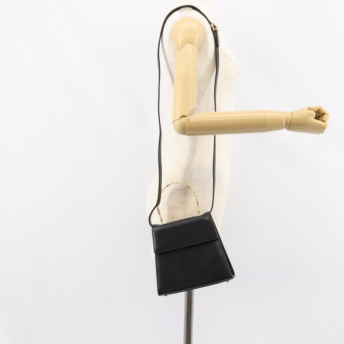 Salvatore Ferragamo Gancini Hand Bag Leather 2way Black Gold Auth 157338