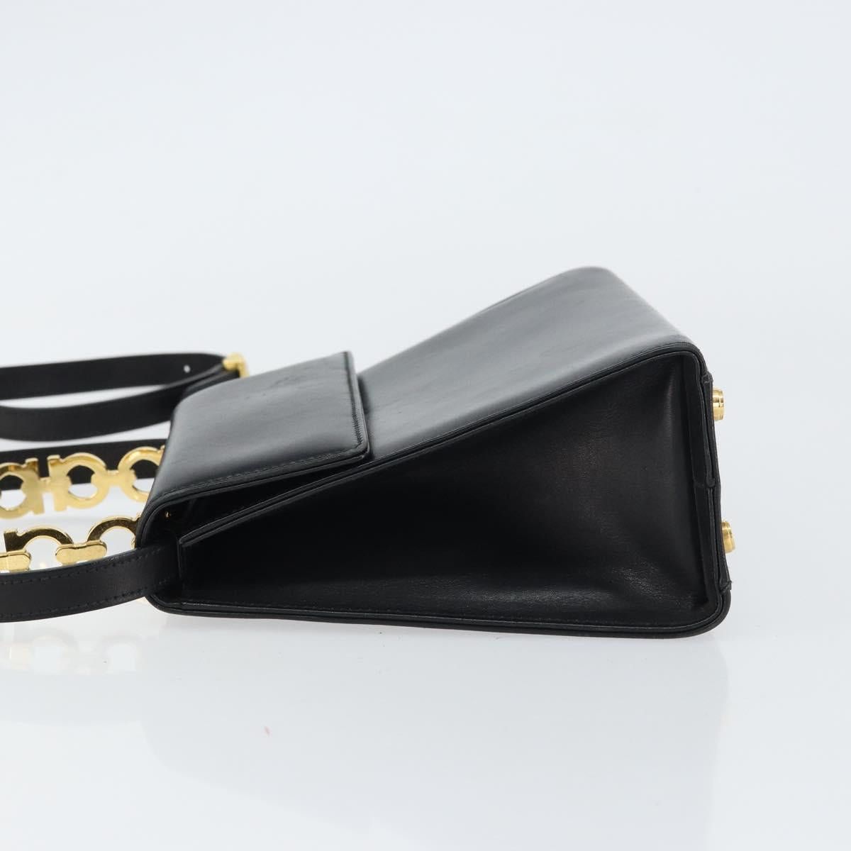 Salvatore Ferragamo Gancini Hand Bag Leather 2way Black Gold Auth 157338