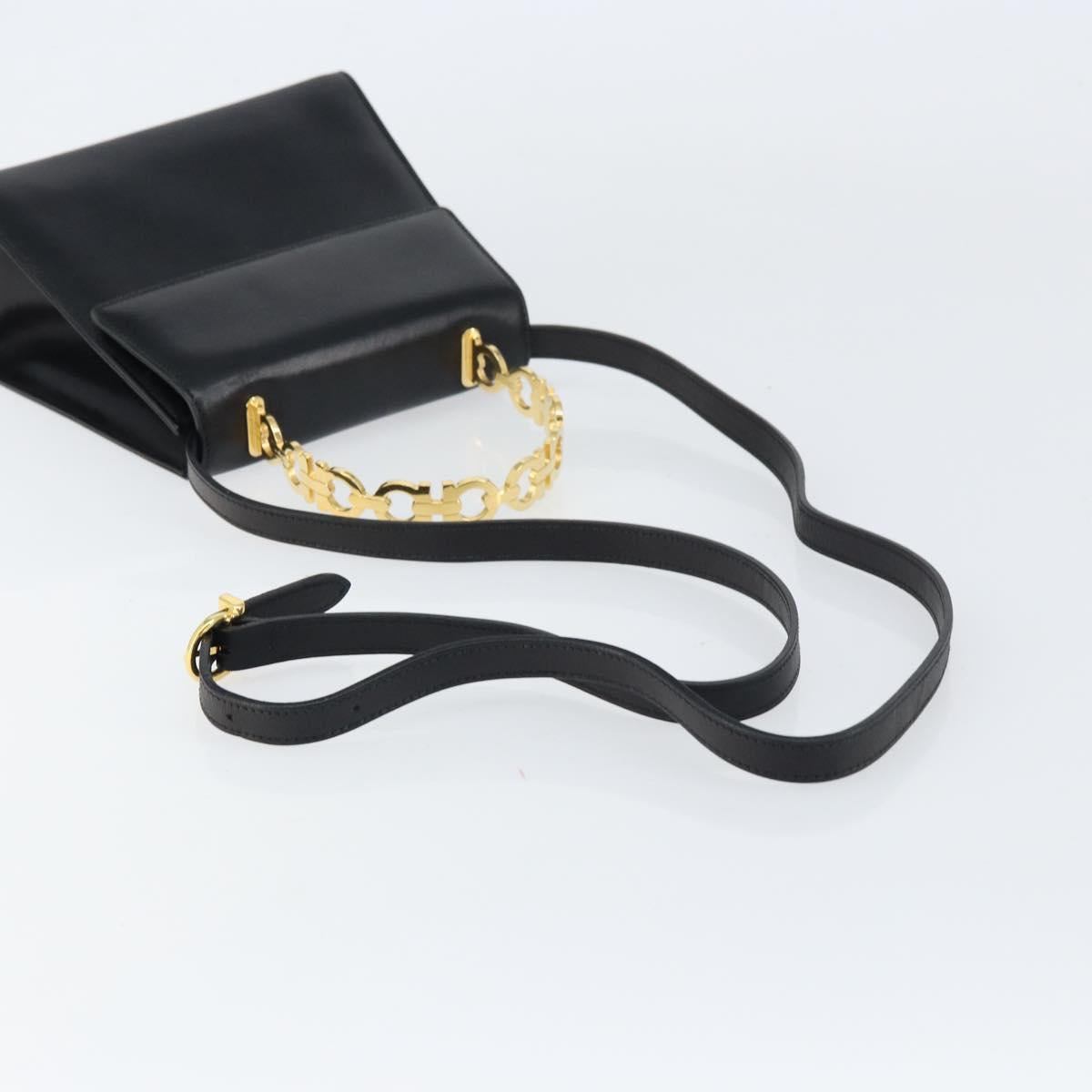 Salvatore Ferragamo Gancini Hand Bag Leather 2way Black Gold Auth 157338