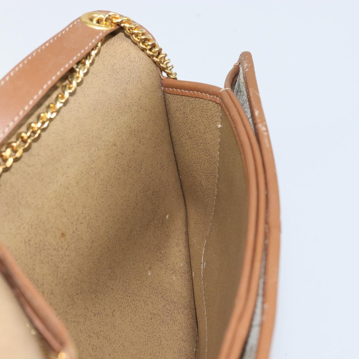 Christian Dior Honeycomb Canvas Chain Shoulder Bag PVC Beige Gold Auth 157341