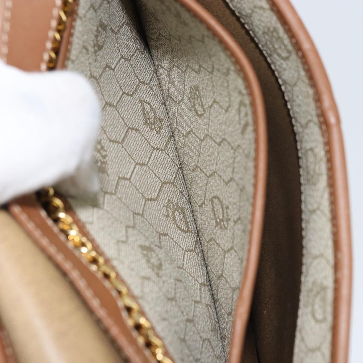 Christian Dior Honeycomb Canvas Chain Shoulder Bag PVC Beige Gold Auth 157341