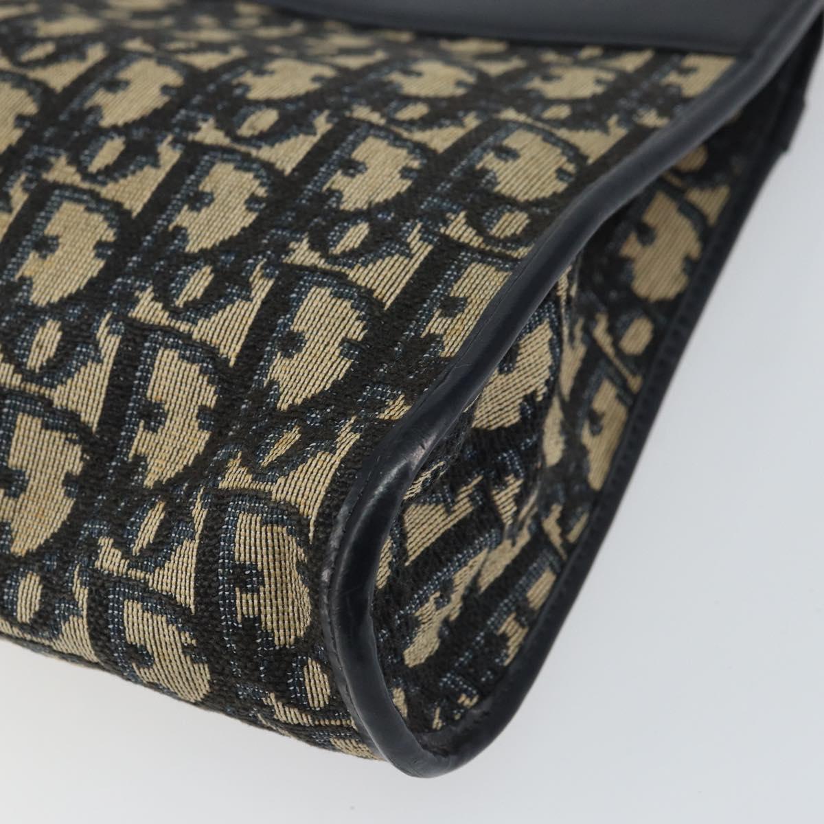Christian Dior Trotter Canvas Shoulder Bag Navy Gold Auth 157344