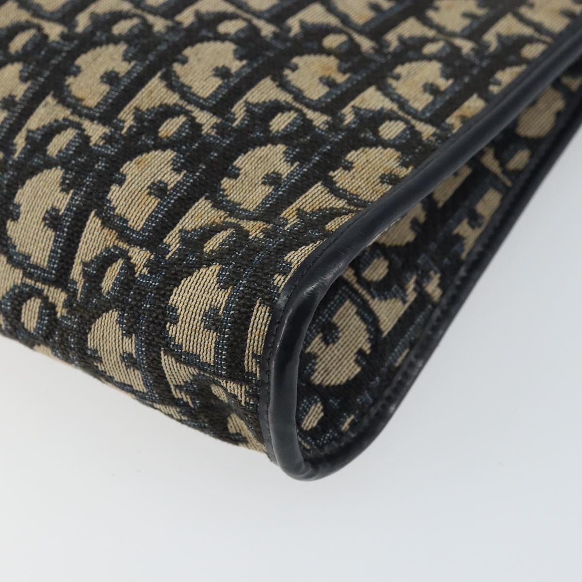 Christian Dior Trotter Canvas Shoulder Bag Navy Gold Auth 157344