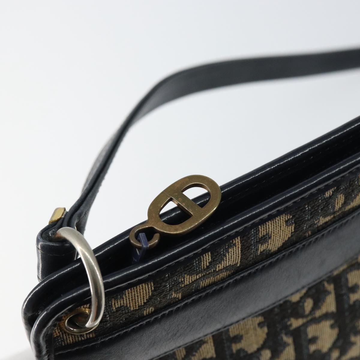 Christian Dior Trotter Canvas Shoulder Bag Navy Gold Auth 157344